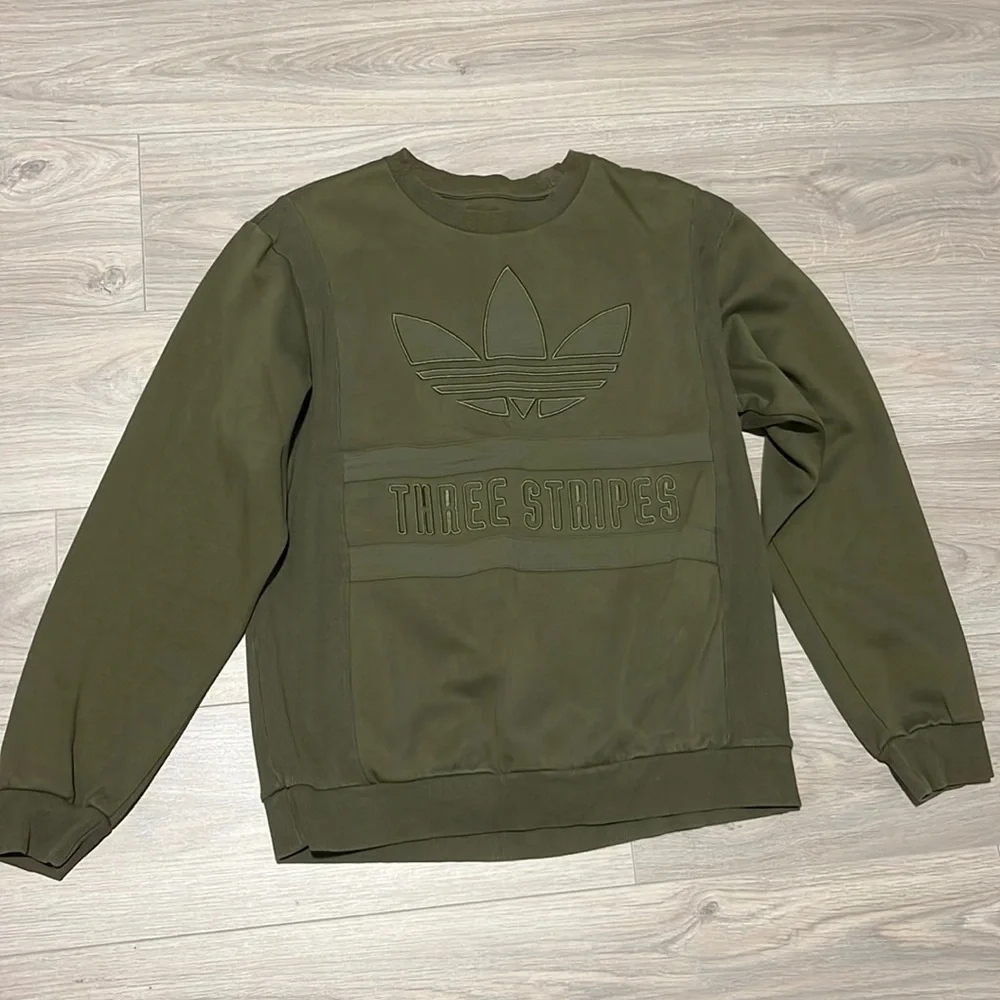 adidas Olive Crewneck Sweatshirt with Trefoil Emboss